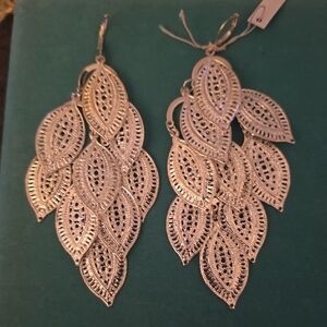 Elegant One Set Of Gold Leaf And One Set Of Silver Leaf Dangle Earrings